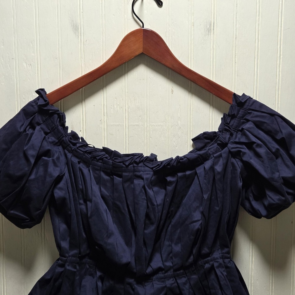 Antonio Melani Blouse Womens‎ 10 Blue Off Shoulder Short Puff Sleeve Cropped Top